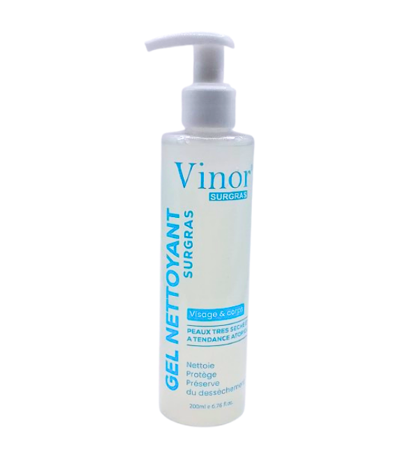 Vinor-Gel-Nettoyant-Surgras-VisageCorps-200ml.png Vinor Gel Nettoyant Surgras Visage & Corps 200ml – Image 1