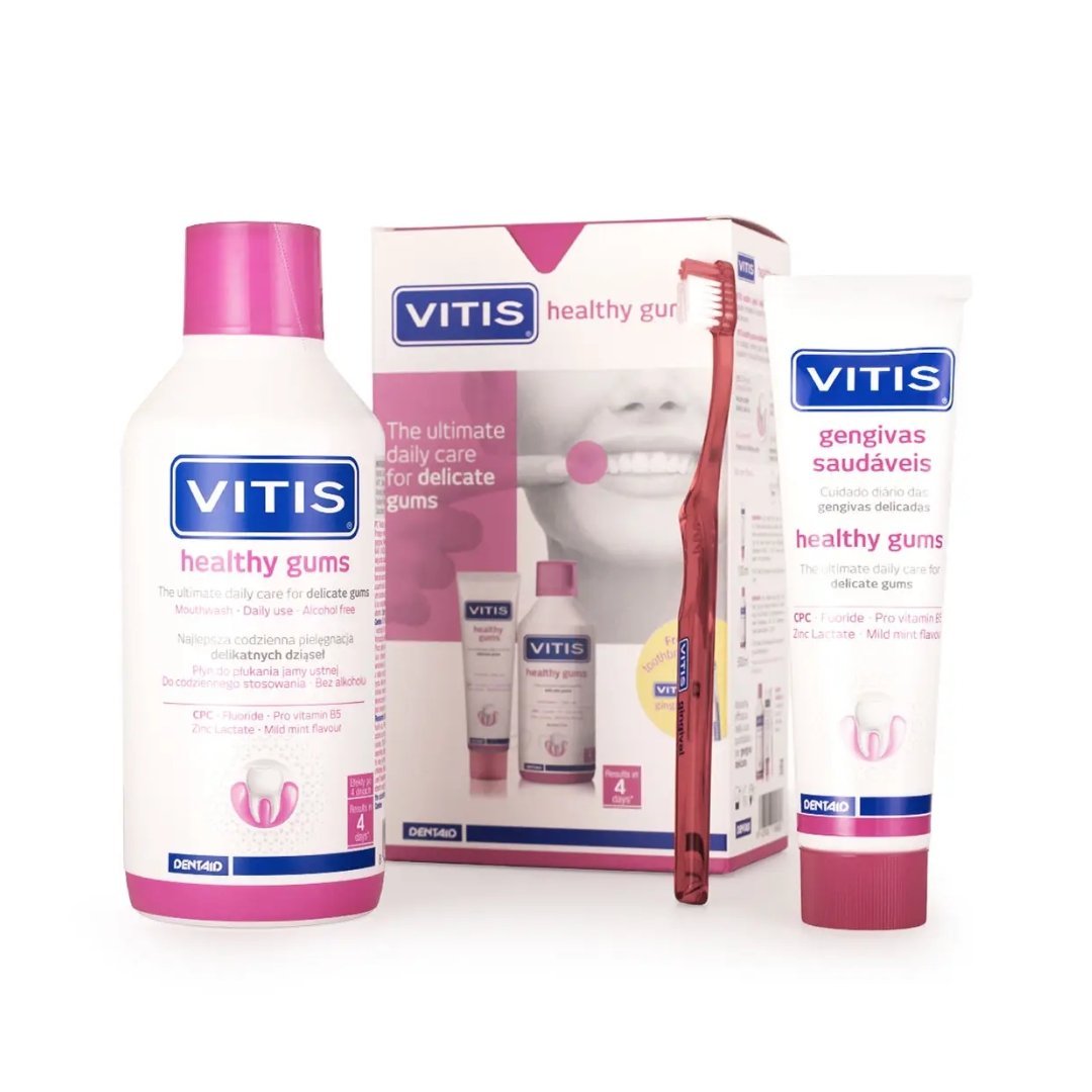 Vitis-Gingival-Dentifrice-75ml-Bain-de-Bouche-500ml-Brosse-a-Dent.jpg Vitis Gingival Dentifrice 75ml + Bain de Bouche 500ml + Brosse à Dent – Image 1