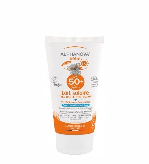 alphanova-lait-bebe-50g.jpg ALPHANOVA LAIT Solaire Bébé Certifiée Bio SPF 50+ Hypoallergénique 50G – Image 1
