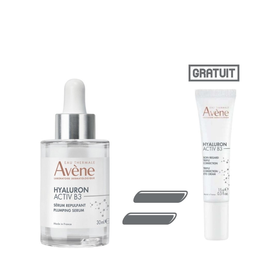 avene-hyaluron-activ-b3-serum-pack-.jpg Eau Thermale Avène Sérum Concentré Repulpant HYALURON ACTIV B3 30 ml = Soin regard triple correction HYALURON ACTIV B3 15 ml Offert – Image 1