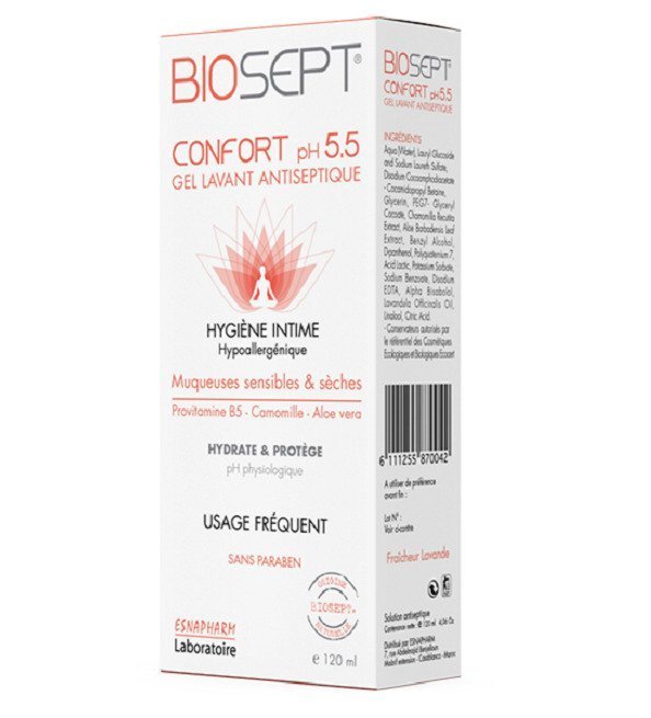 biosept-confort-2.jpg Biosept 5.5 Gel Nettoyant Traitant 120Ml – Image 1