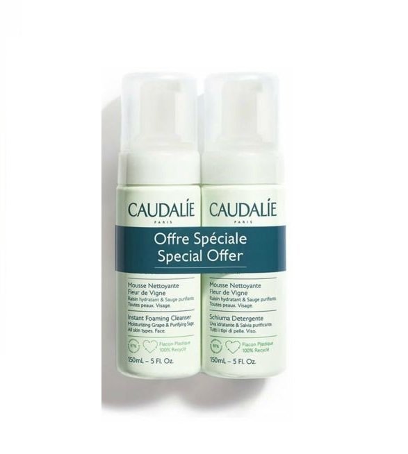 caudalie-mousse-nett-offre-special-lot-de-2-150ml.jpg Caudalie Vinoclean Duo Mousse Nettoyant fleur de vigne 2*150ml – Image 1