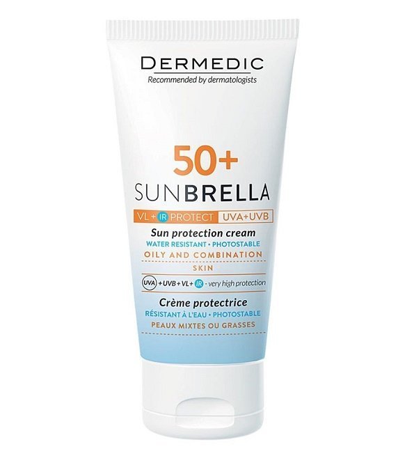 dermedic-sunbrella-creme-solaire-peaux-mixtes-grasses-acneiques-spf50-50ml.jpg Dermedic Sunbrella Creme Spf50+ Peau Mixtes ou Grasses pour Acne 50ml – Image 1